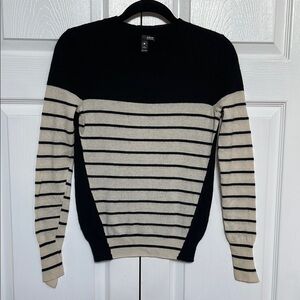 Aqua Striped Black and Cream Cashmere Sweater